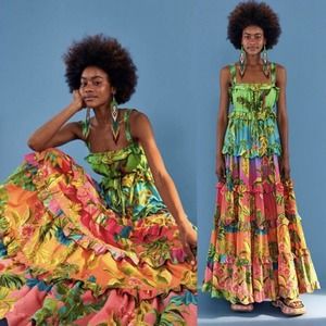 Farm Rio Anthropologie Ombre Forest Maxi Tropical Dress